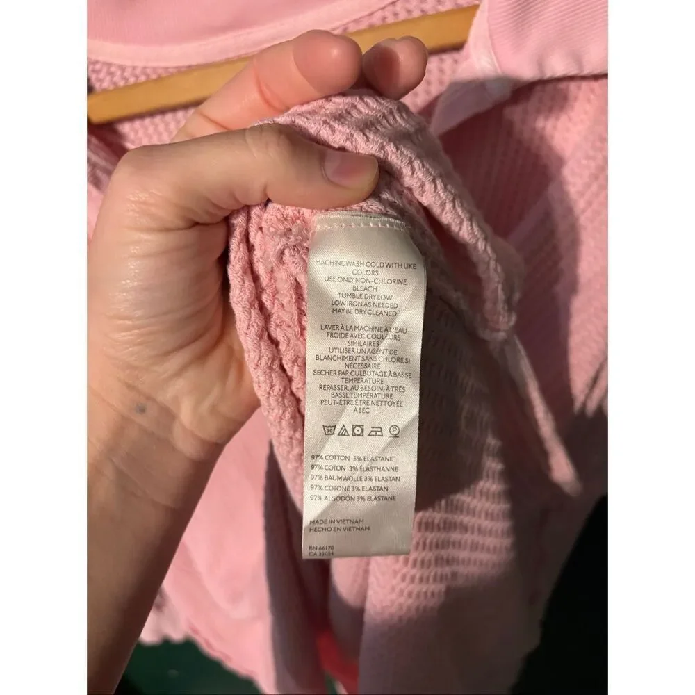 FREE PEOPLE we the free Pink Waffle Weave Collared Travis Polo Medium Sweatshirt
